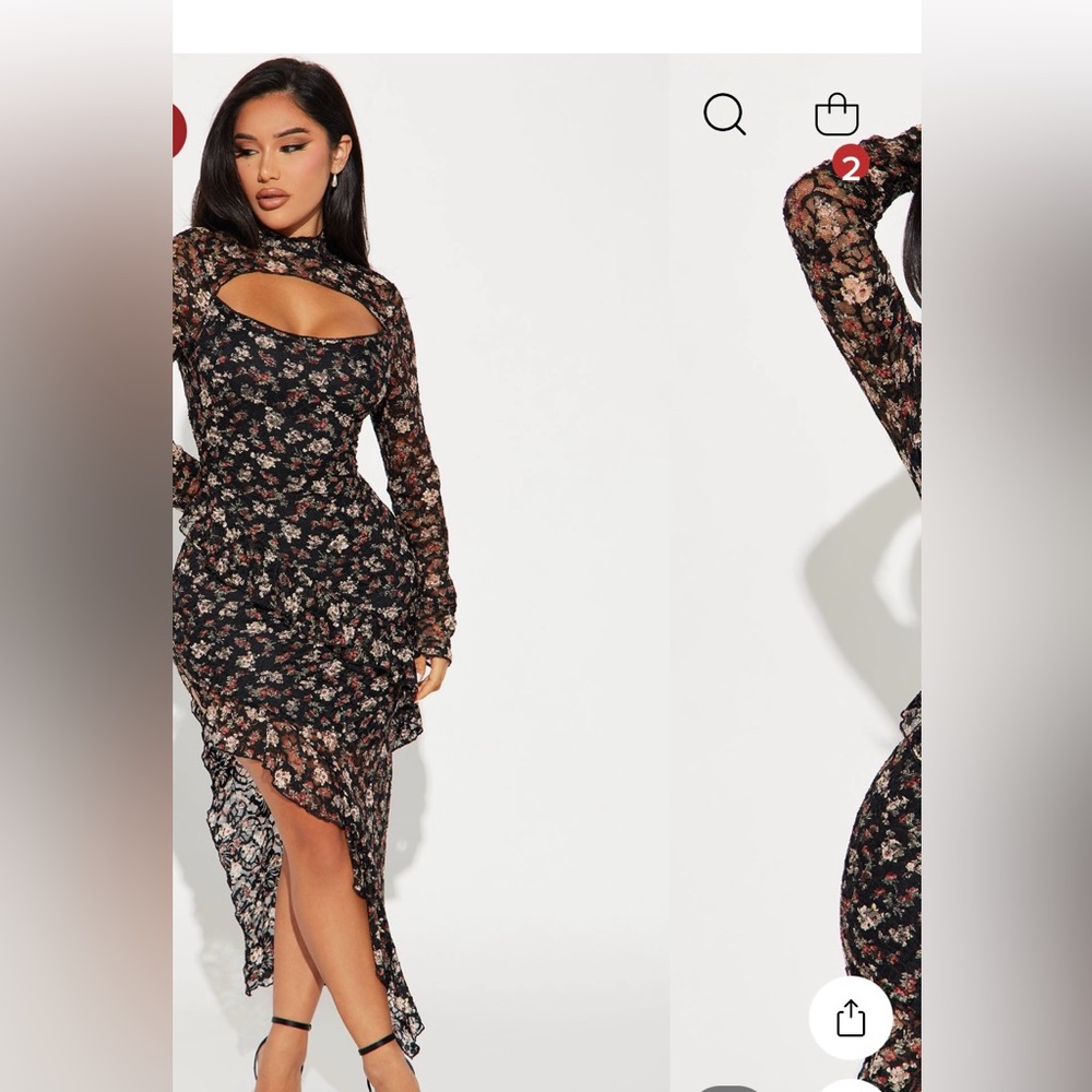 Black lace floral sexy dress